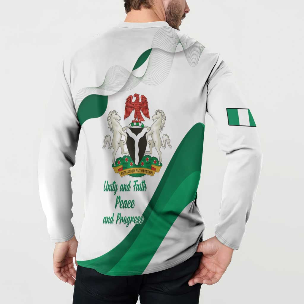Personalized Nigeria Independence Day Button Sweatshirt Unity and Faith Peace and Progress - Wonder Print Shop