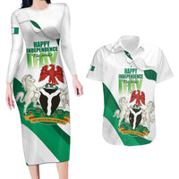 Personalized Nigeria Independence Day Couples Matching Long Sleeve Bodycon Dress and Hawaiian Shirt Unity and Faith Peace and Progress - Wonder Print Shop