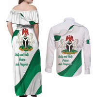 Personalized Nigeria Independence Day Couples Matching Off Shoulder Maxi Dress and Long Sleeve Button Shirt Unity and Faith Peace and Progress - Wonder Print Shop