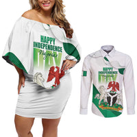 Personalized Nigeria Independence Day Couples Matching Off Shoulder Short Dress and Long Sleeve Button Shirt Unity and Faith Peace and Progress - Wonder Print Shop