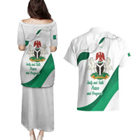Personalized Nigeria Independence Day Couples Matching Puletasi and Hawaiian Shirt Unity and Faith Peace and Progress - Wonder Print Shop
