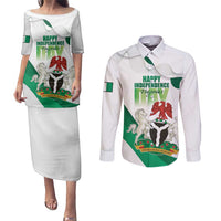 Personalized Nigeria Independence Day Couples Matching Puletasi and Long Sleeve Button Shirt Unity and Faith Peace and Progress - Wonder Print Shop