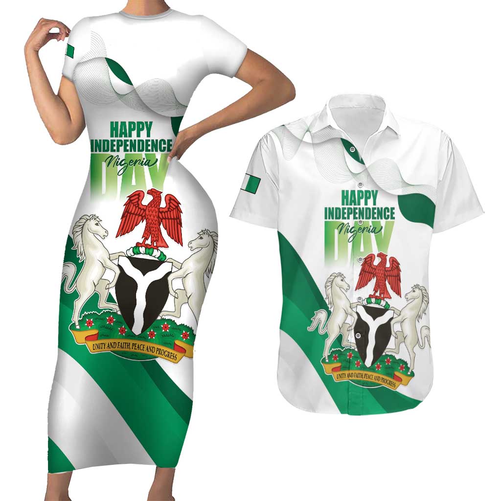 Personalized Nigeria Independence Day Couples Matching Short Sleeve Bodycon Dress and Hawaiian Shirt Unity and Faith Peace and Progress - Wonder Print Shop