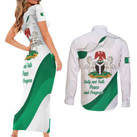 Personalized Nigeria Independence Day Couples Matching Short Sleeve Bodycon Dress and Long Sleeve Button Shirt Unity and Faith Peace and Progress - Wonder Print Shop
