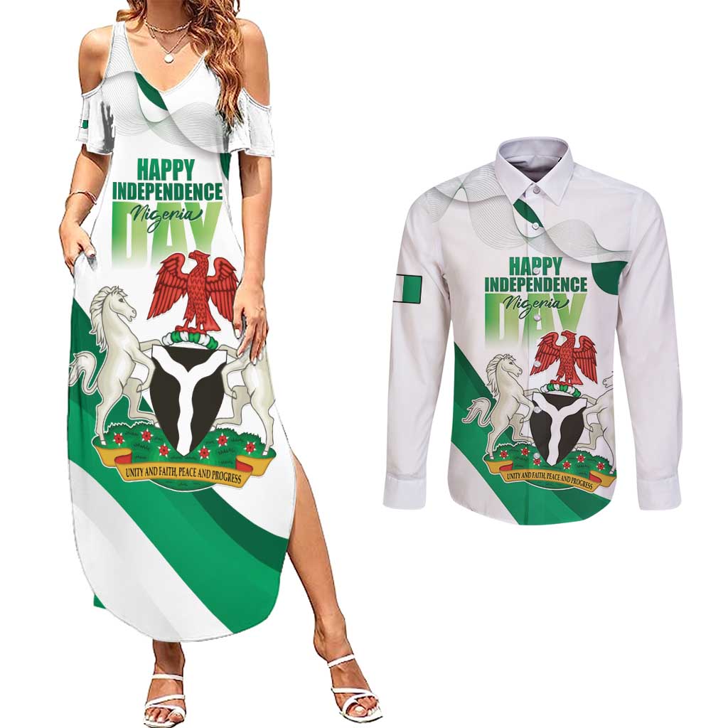 Personalized Nigeria Independence Day Couples Matching Summer Maxi Dress and Long Sleeve Button Shirt Unity and Faith Peace and Progress - Wonder Print Shop