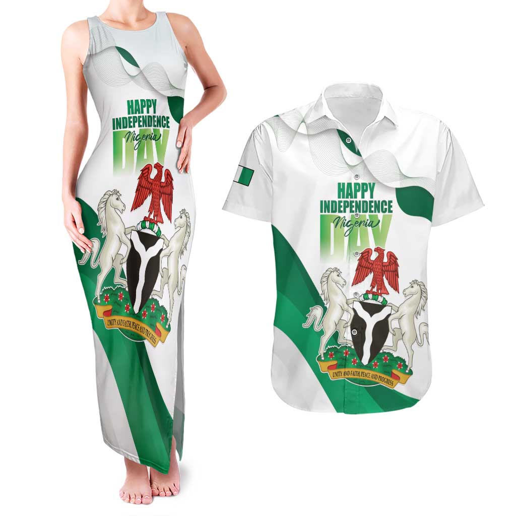 Personalized Nigeria Independence Day Couples Matching Tank Maxi Dress and Hawaiian Shirt Unity and Faith Peace and Progress - Wonder Print Shop