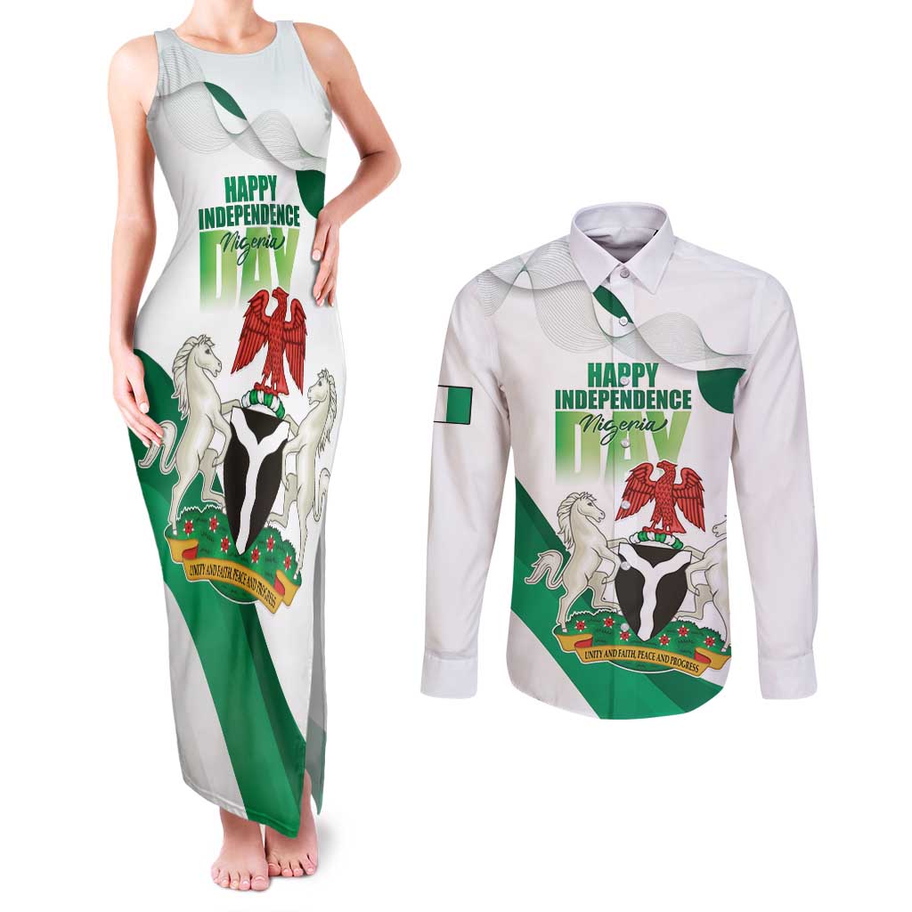 Personalized Nigeria Independence Day Couples Matching Tank Maxi Dress and Long Sleeve Button Shirt Unity and Faith Peace and Progress - Wonder Print Shop