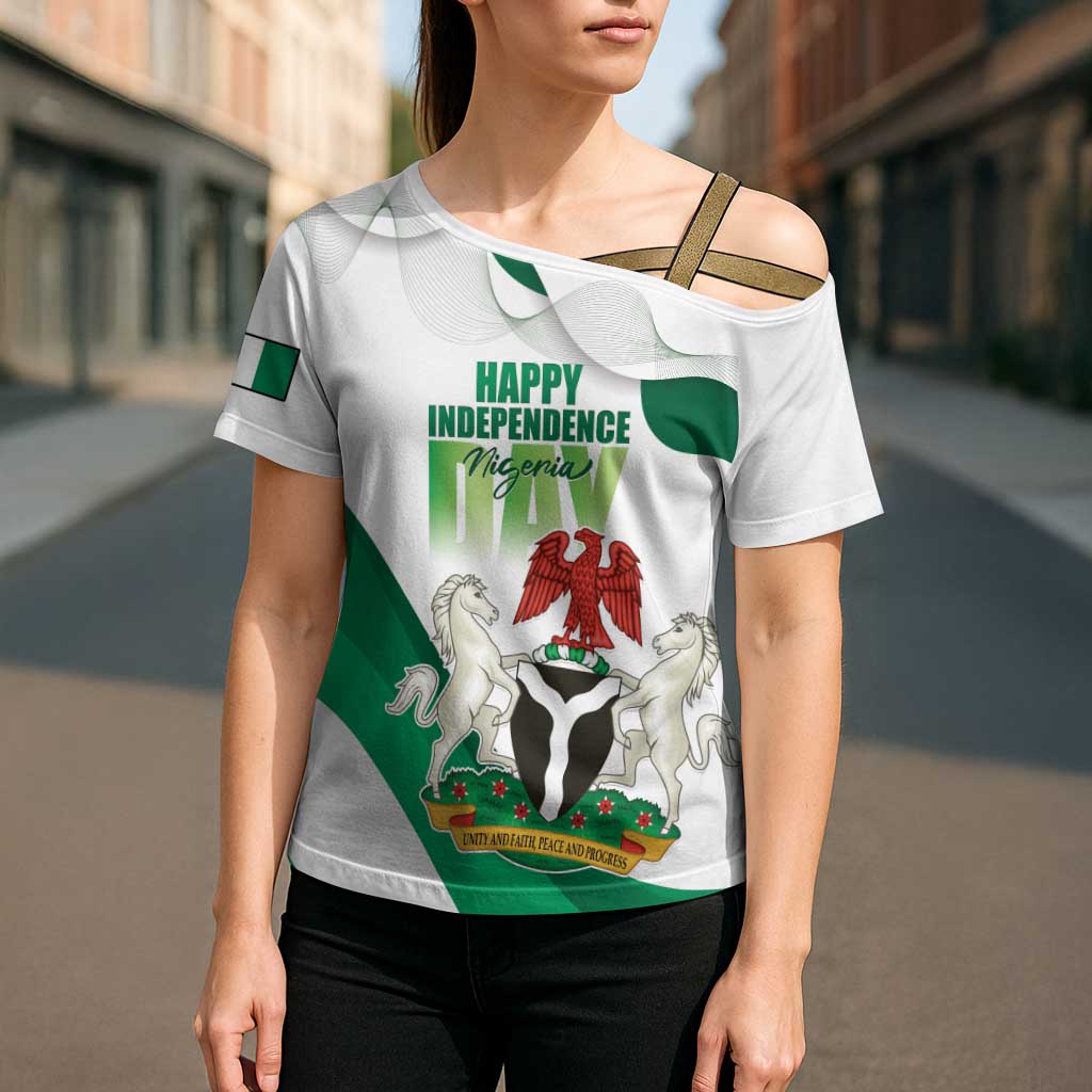 Personalized Nigeria Independence Day Cross Shoulder Shirt Unity and Faith Peace and Progress - Wonder Print Shop