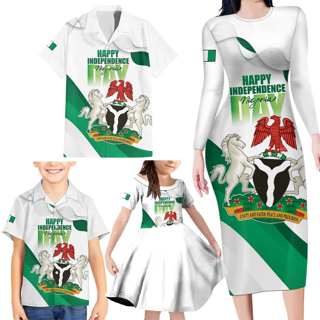 Personalized Nigeria Independence Day Family Matching Long Sleeve Bodycon Dress and Hawaiian Shirt Unity and Faith Peace and Progress - Wonder Print Shop