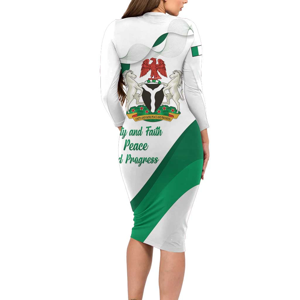 Personalized Nigeria Independence Day Family Matching Long Sleeve Bodycon Dress and Hawaiian Shirt Unity and Faith Peace and Progress - Wonder Print Shop