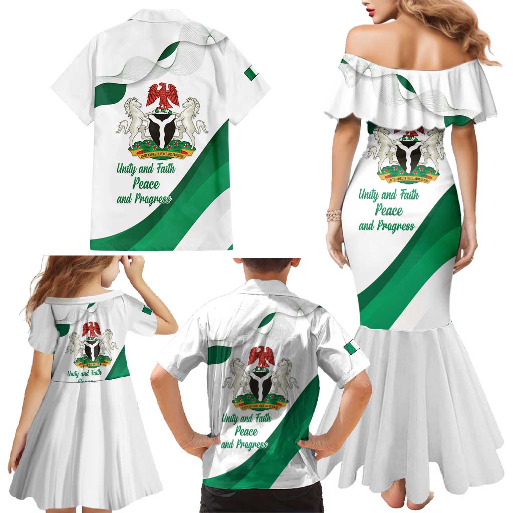 Personalized Nigeria Independence Day Family Matching Mermaid Dress and Hawaiian Shirt Unity and Faith Peace and Progress - Wonder Print Shop