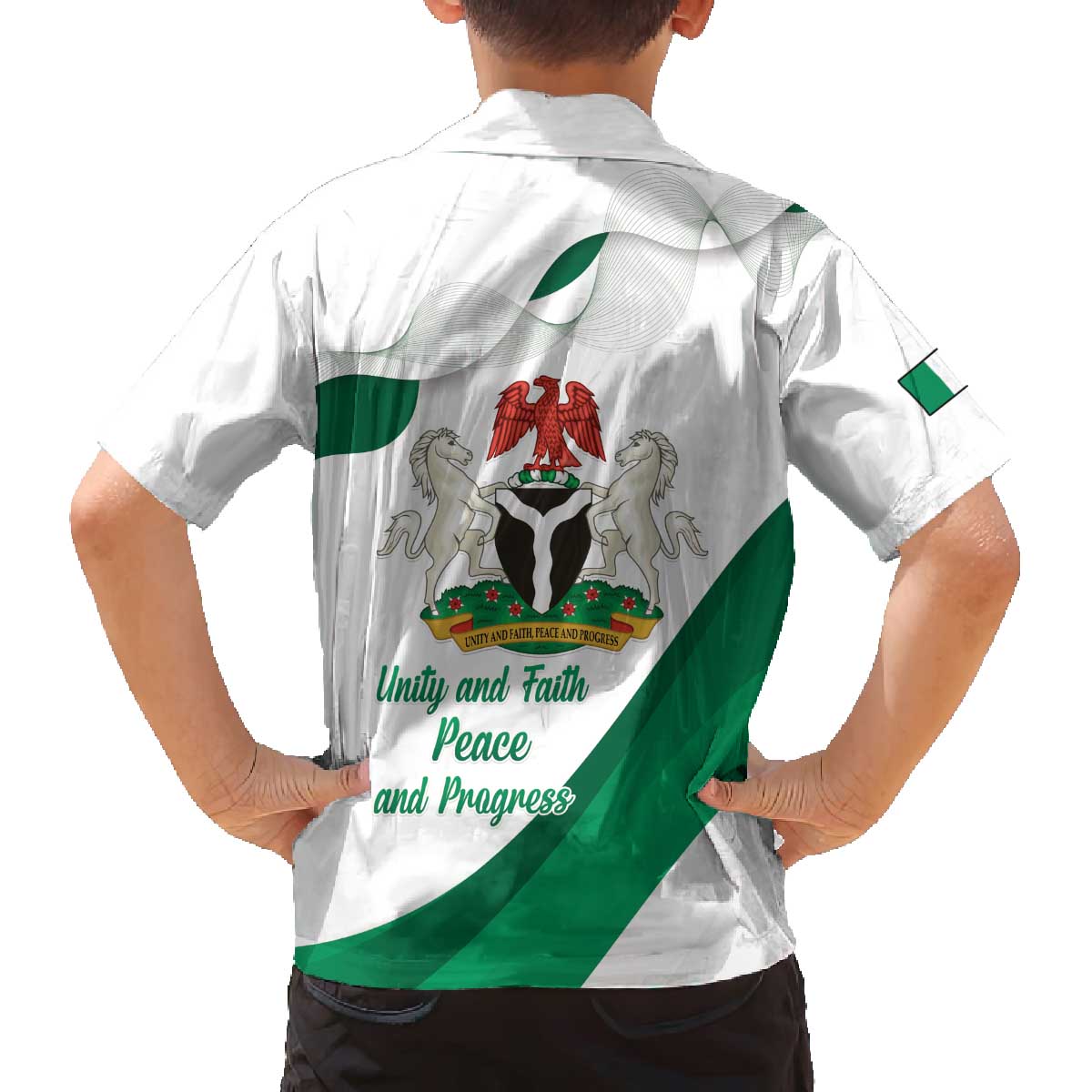 Personalized Nigeria Independence Day Family Matching Off The Shoulder Long Sleeve Dress and Hawaiian Shirt Unity and Faith Peace and Progress - Wonder Print Shop