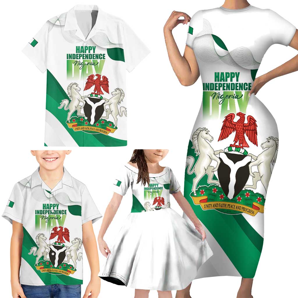 Personalized Nigeria Independence Day Family Matching Short Sleeve Bodycon Dress and Hawaiian Shirt Unity and Faith Peace and Progress - Wonder Print Shop