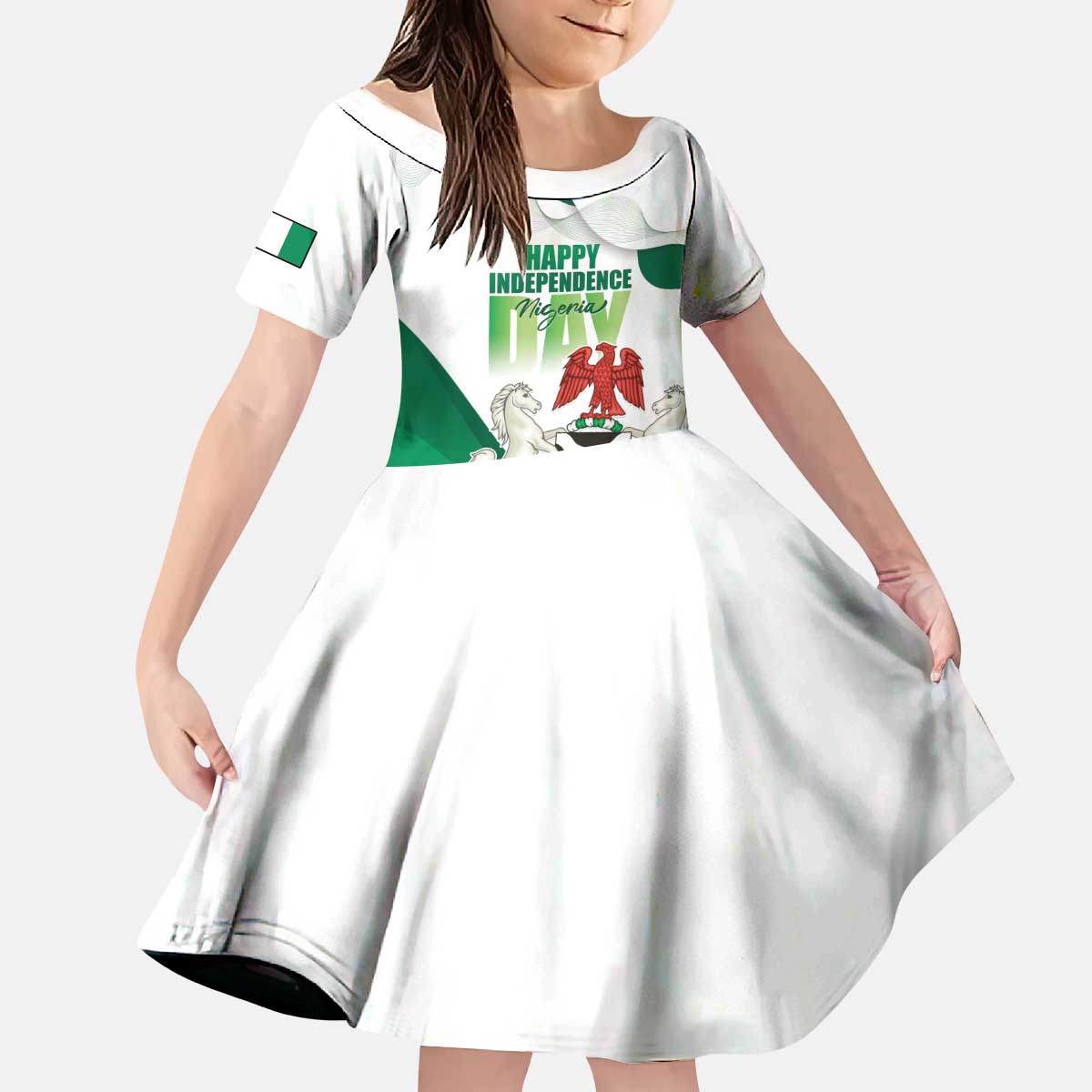 Personalized Nigeria Independence Day Kid Short Sleeve Dress Unity and Faith Peace and Progress - Wonder Print Shop