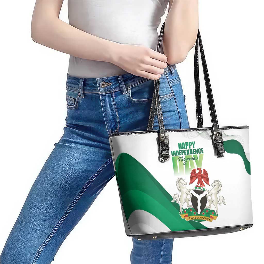 Nigeria Independence Day Leather Tote Bag Unity and Faith Peace and Progress - Wonder Print Shop