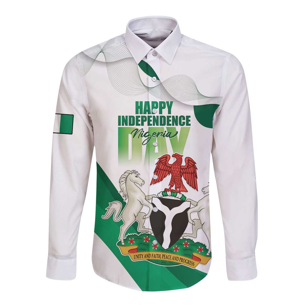 Personalized Nigeria Independence Day Long Sleeve Button Shirt Unity and Faith Peace and Progress - Wonder Print Shop