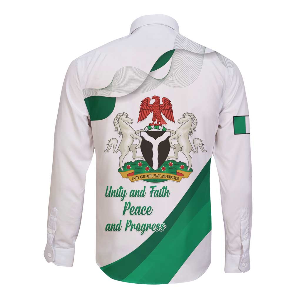 Personalized Nigeria Independence Day Long Sleeve Button Shirt Unity and Faith Peace and Progress - Wonder Print Shop
