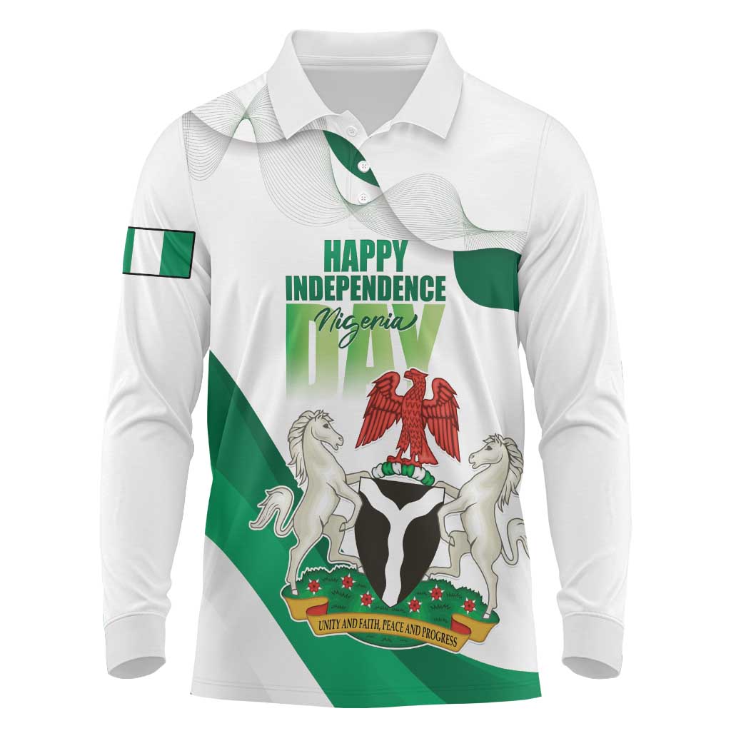 Personalized Nigeria Independence Day Long Sleeve Polo Shirt Unity and Faith Peace and Progress - Wonder Print Shop