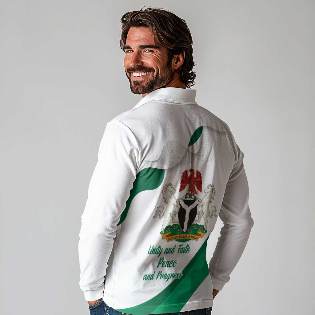 Personalized Nigeria Independence Day Long Sleeve Polo Shirt Unity and Faith Peace and Progress - Wonder Print Shop