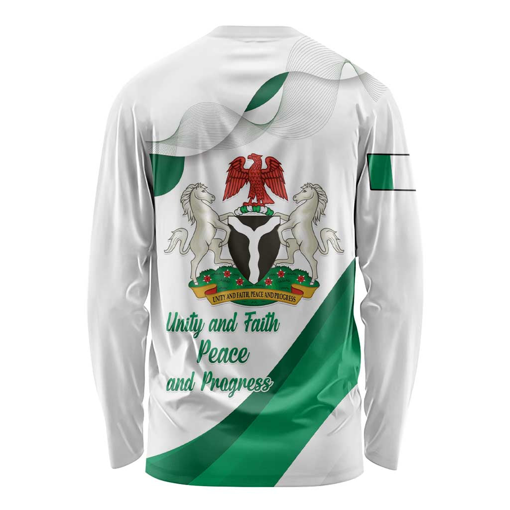 Personalized Nigeria Independence Day Long Sleeve Shirt Unity and Faith Peace and Progress - Wonder Print Shop