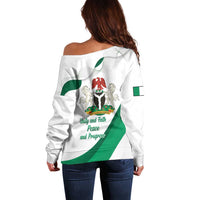 Personalized Nigeria Independence Day Off Shoulder Sweater Unity and Faith Peace and Progress - Wonder Print Shop