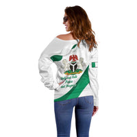 Personalized Nigeria Independence Day Off Shoulder Sweater Unity and Faith Peace and Progress - Wonder Print Shop
