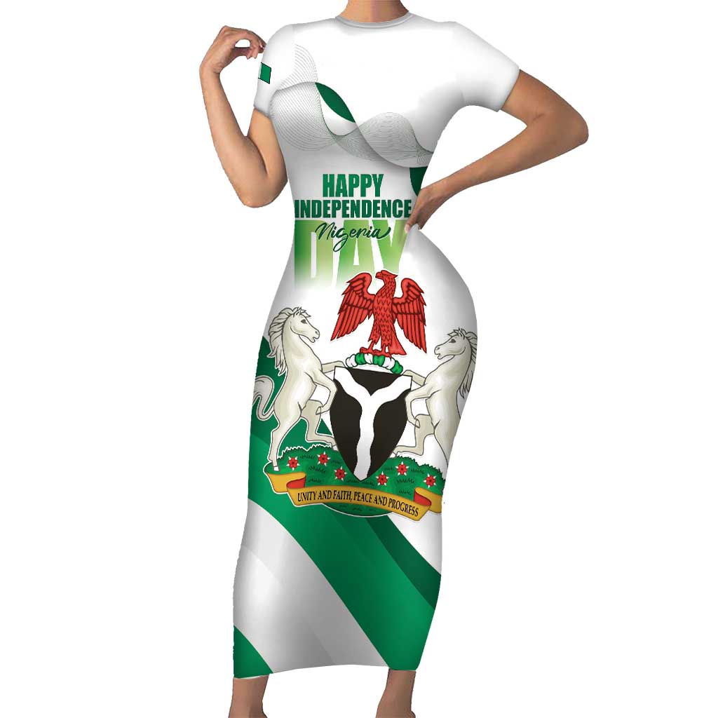 Personalized Nigeria Independence Day Short Sleeve Bodycon Dress Unity and Faith Peace and Progress - Wonder Print Shop