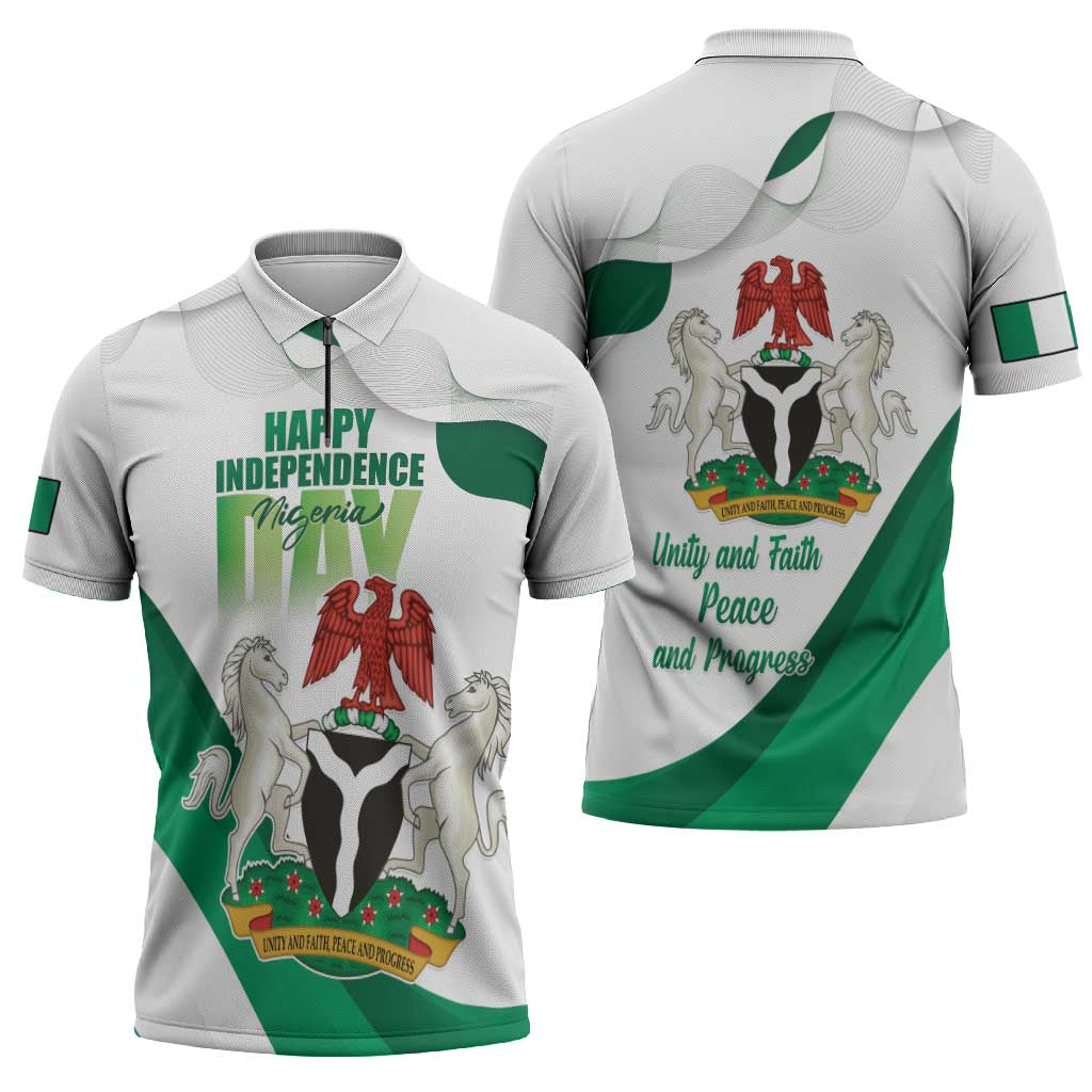Personalized Nigeria Independence Day Zipper Polo Shirt Unity and Faith Peace and Progress - Wonder Print Shop