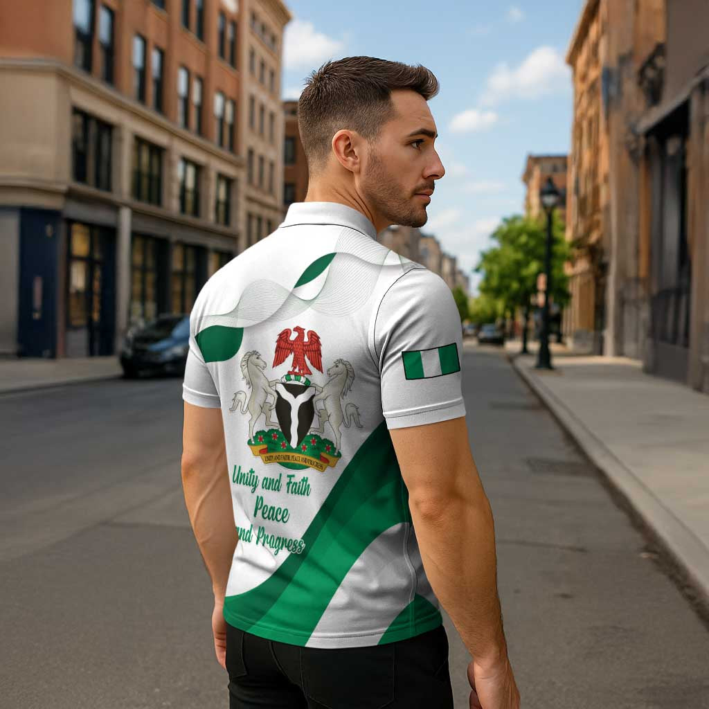 Personalized Nigeria Independence Day Zipper Polo Shirt Unity and Faith Peace and Progress - Wonder Print Shop