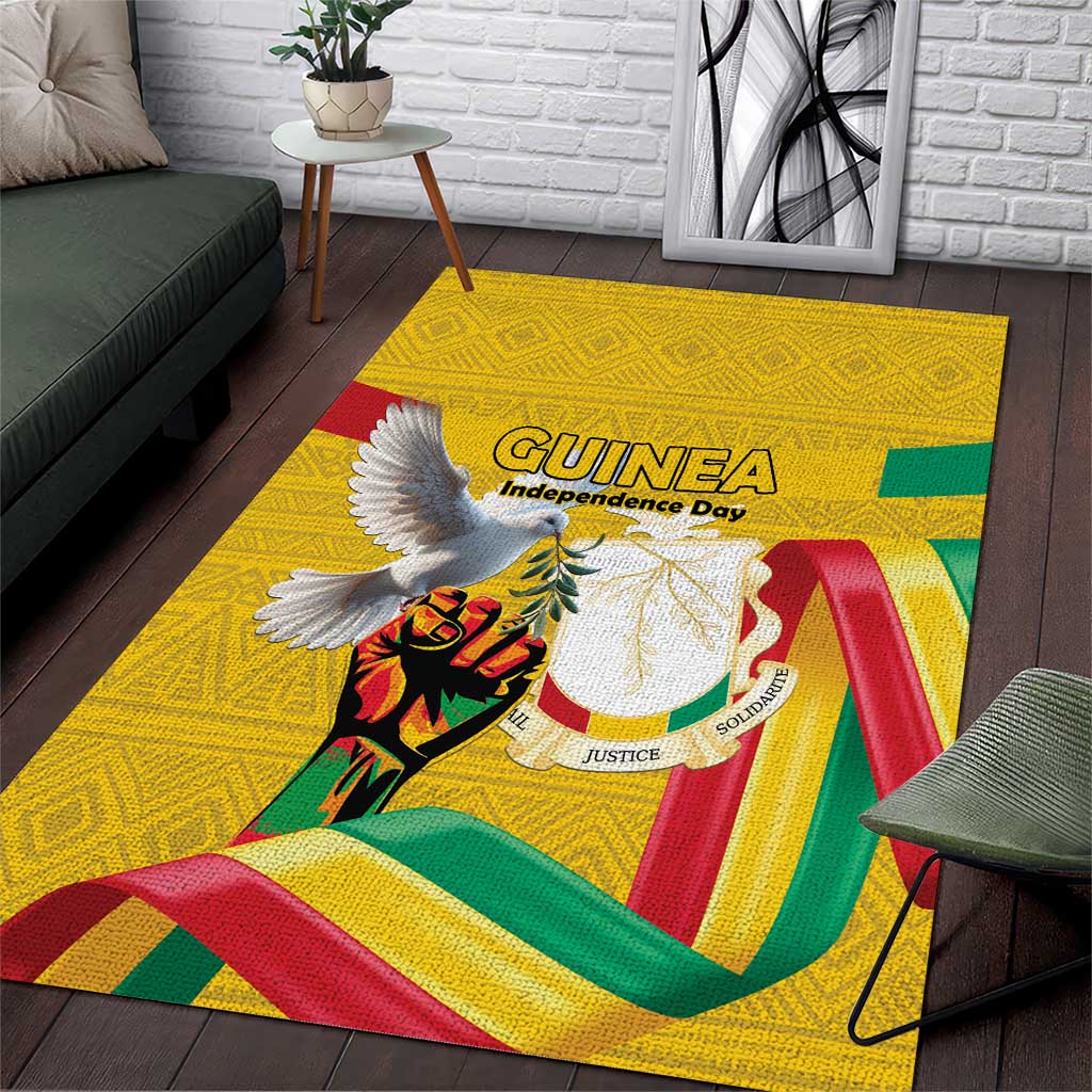 Guinea Independence Day Area Rug Coat Of Arms With African Pattern - Wonder Print Shop