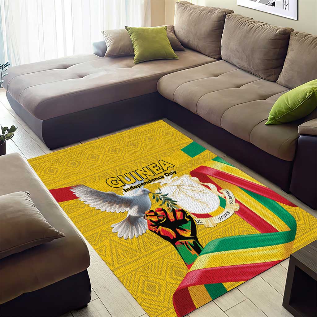 Guinea Independence Day Area Rug Coat Of Arms With African Pattern - Wonder Print Shop