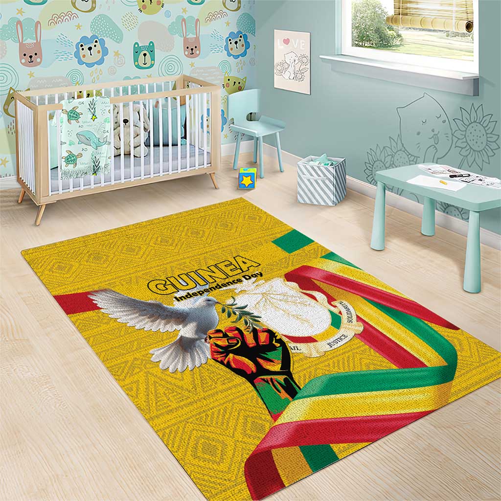 Guinea Independence Day Area Rug Coat Of Arms With African Pattern - Wonder Print Shop