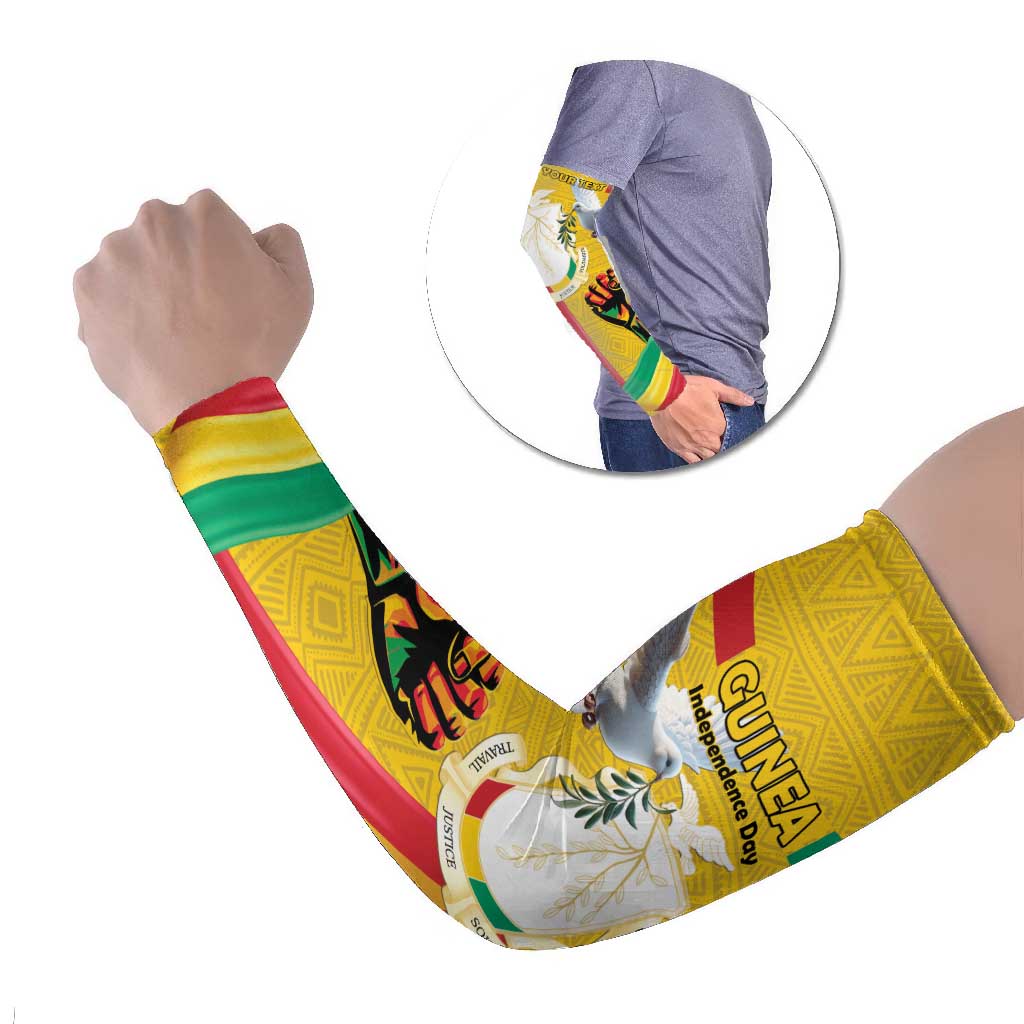 Guinea Independence Day Arm Sleeves Coat Of Arms With African Pattern - Wonder Print Shop