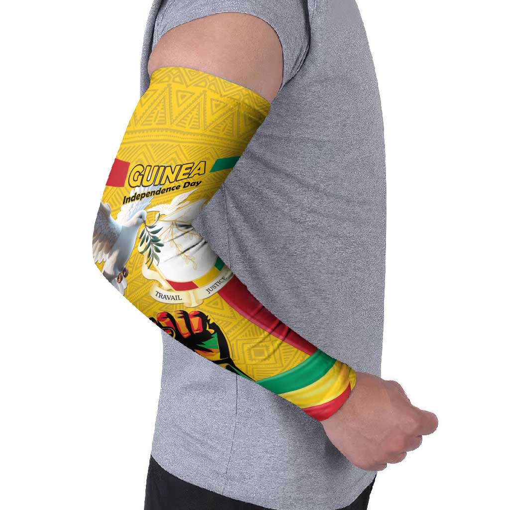 Guinea Independence Day Arm Sleeves Coat Of Arms With African Pattern - Wonder Print Shop