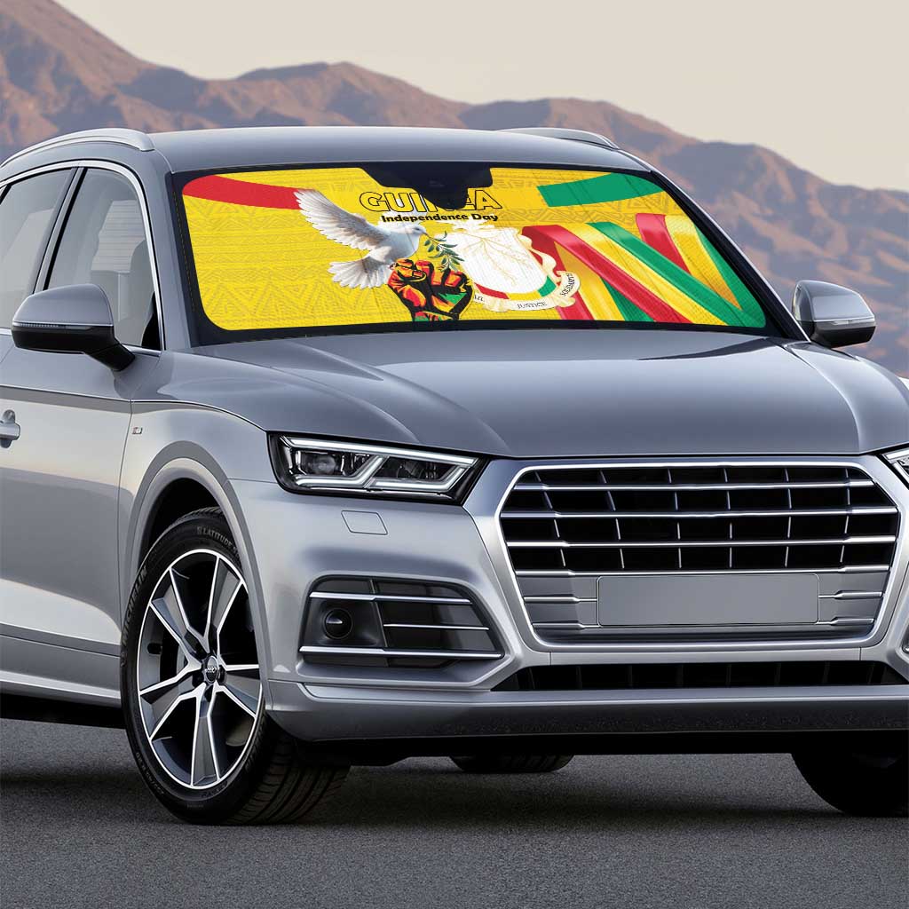 Guinea Independence Day Auto Sun Shade Coat Of Arms With African Pattern - Wonder Print Shop