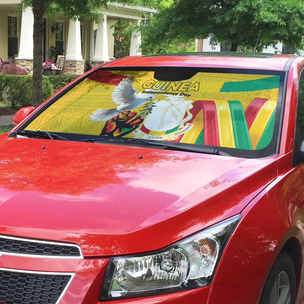 Guinea Independence Day Auto Sun Shade Coat Of Arms With African Pattern - Wonder Print Shop