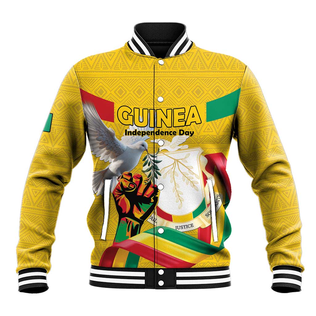 Personalized Guinea Independence Day Baseball Jacket Coat Of Arms With African Pattern - Wonder Print Shop