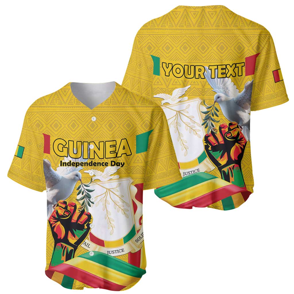 Personalized Guinea Independence Day Baseball Jersey Coat Of Arms With African Pattern - Wonder Print Shop