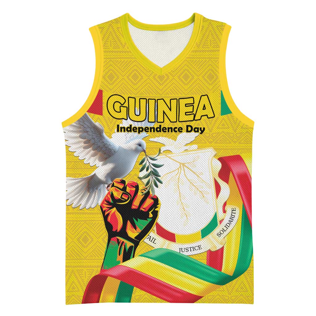 Personalized Guinea Independence Day Basketball Jersey Coat Of Arms With African Pattern - Wonder Print Shop