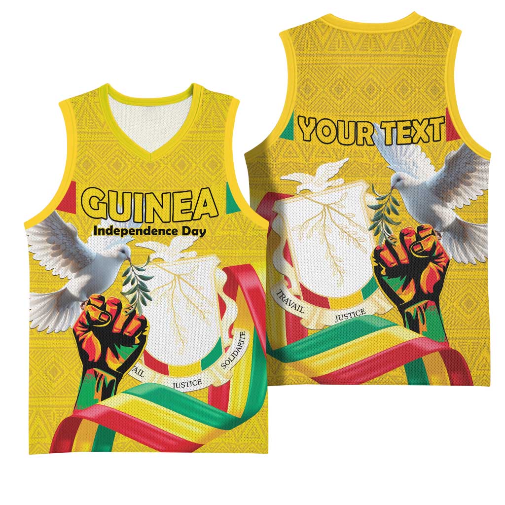Personalized Guinea Independence Day Basketball Jersey Coat Of Arms With African Pattern - Wonder Print Shop