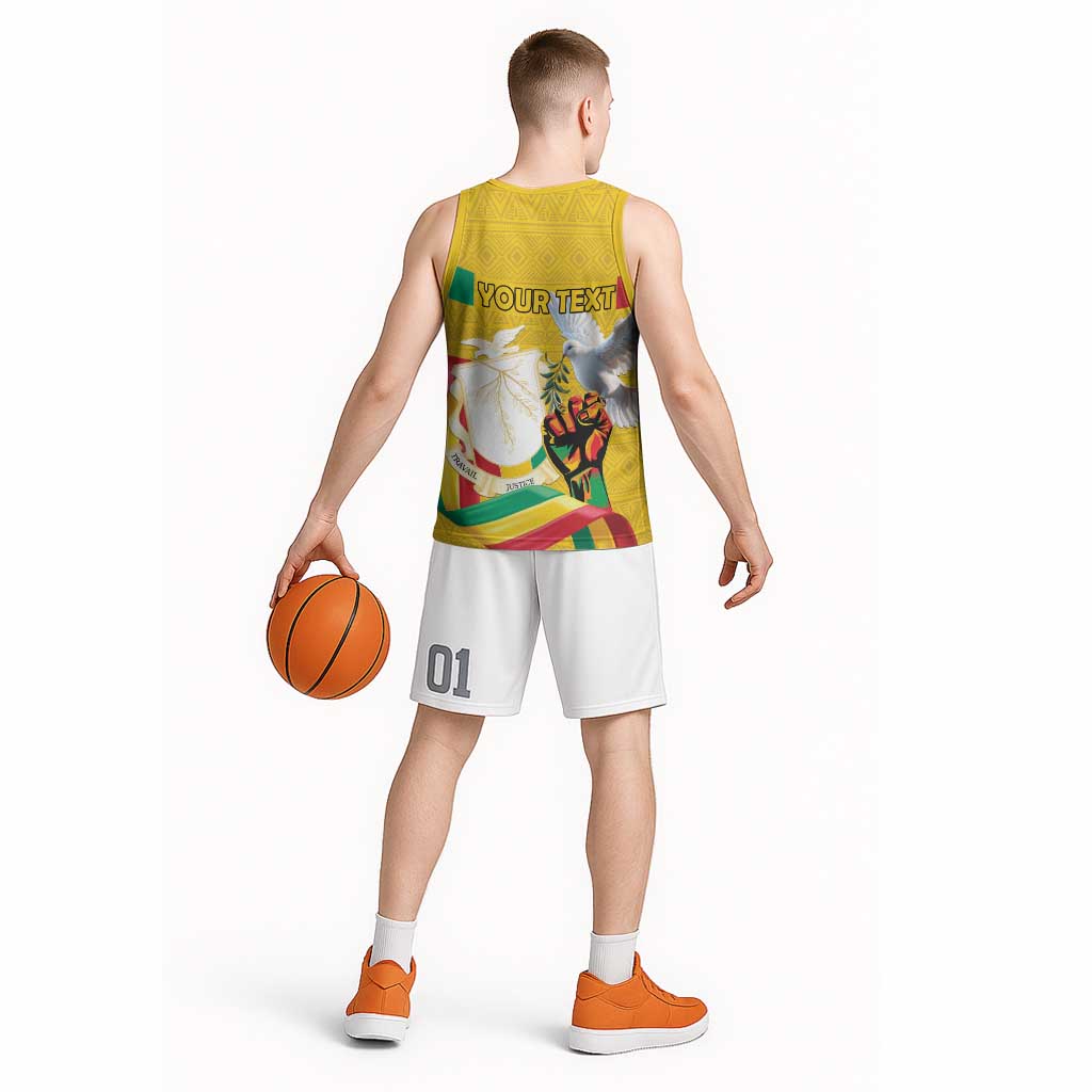 Personalized Guinea Independence Day Basketball Jersey Coat Of Arms With African Pattern - Wonder Print Shop