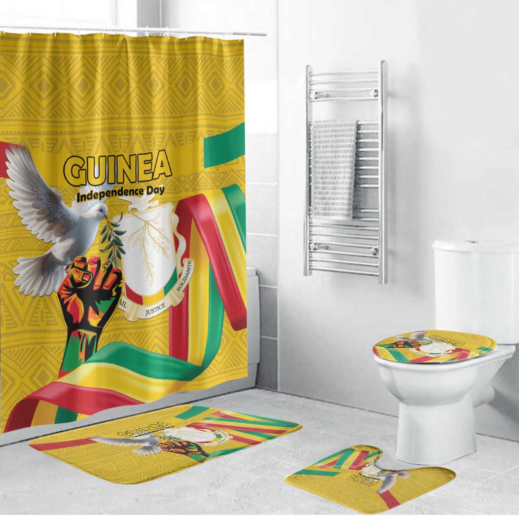 Guinea Independence Day Bathroom Set Coat Of Arms With African Pattern - Wonder Print Shop