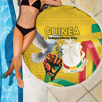 Guinea Independence Day Beach Blanket Coat Of Arms With African Pattern - Wonder Print Shop