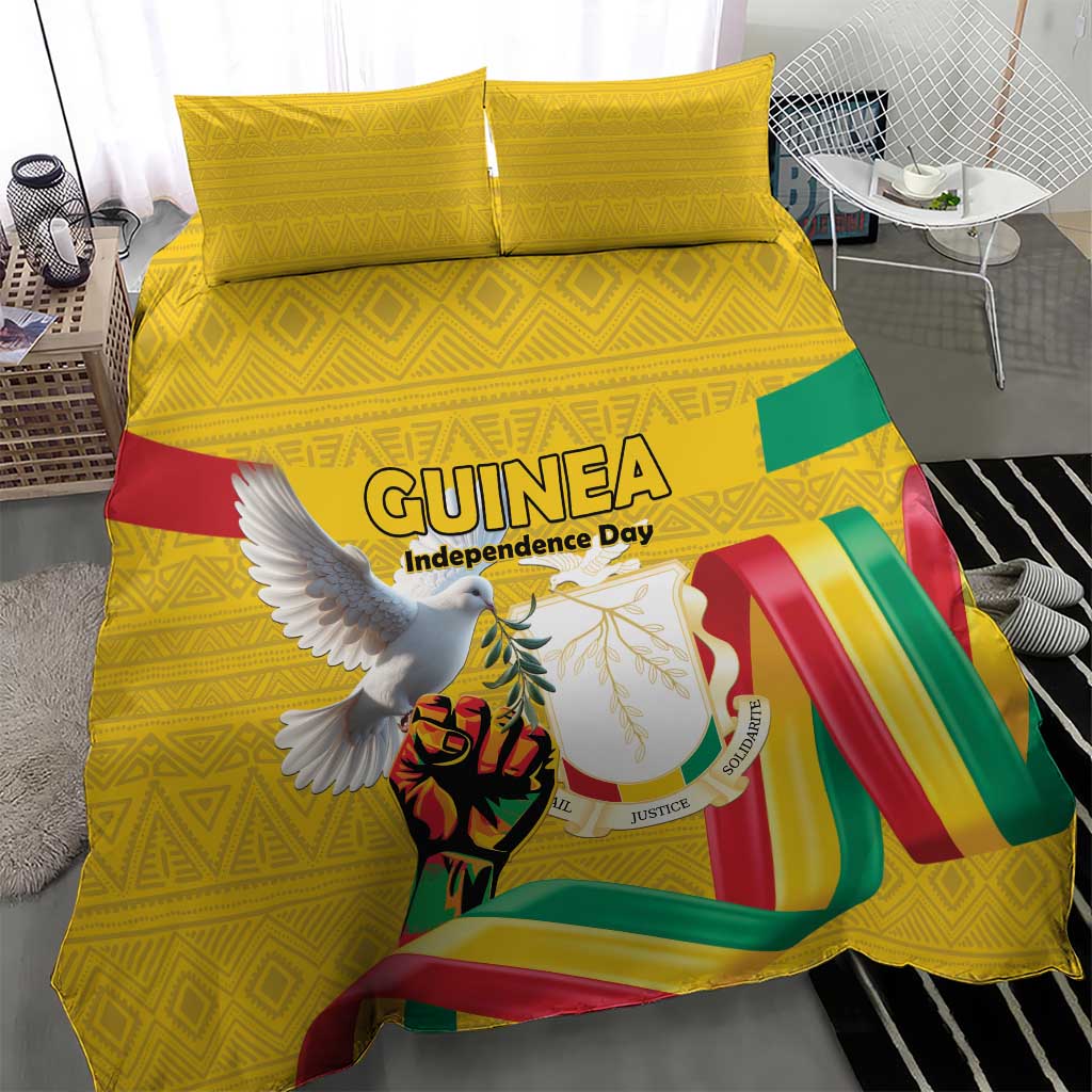 Guinea Independence Day Bedding Set Coat Of Arms With African Pattern - Wonder Print Shop