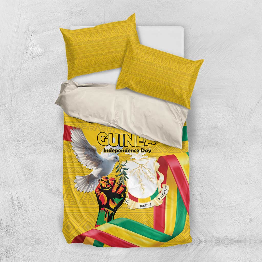 Guinea Independence Day Bedding Set Coat Of Arms With African Pattern - Wonder Print Shop
