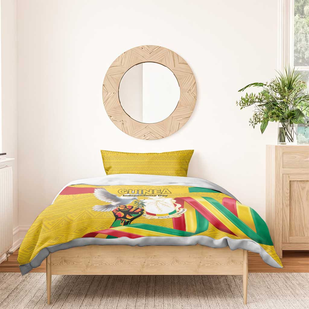 Guinea Independence Day Bedding Set Coat Of Arms With African Pattern - Wonder Print Shop