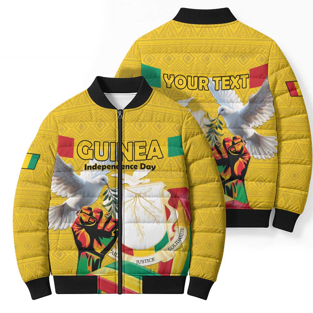 Personalized Guinea Independence Day Bomber Puffer Jacket Coat Of Arms With African Pattern - Wonder Print Shop