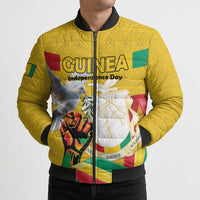 Personalized Guinea Independence Day Bomber Puffer Jacket Coat Of Arms With African Pattern - Wonder Print Shop