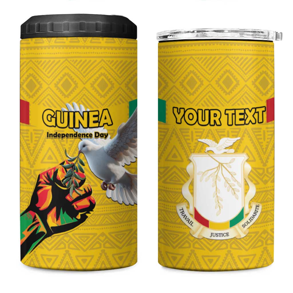 Personalized Guinea Independence Day 4 in 1 Can Cooler Tumbler Coat Of Arms With African Pattern - Wonder Print Shop