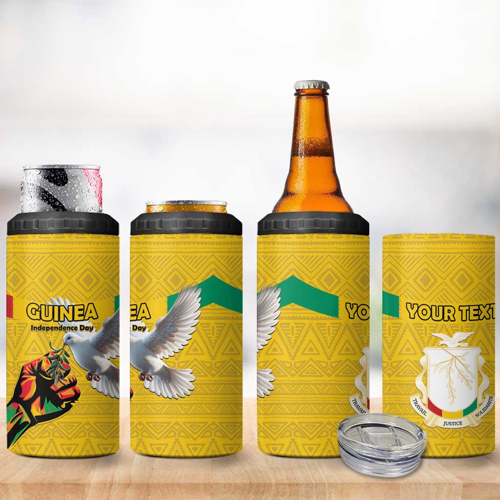 Personalized Guinea Independence Day 4 in 1 Can Cooler Tumbler Coat Of Arms With African Pattern - Wonder Print Shop
